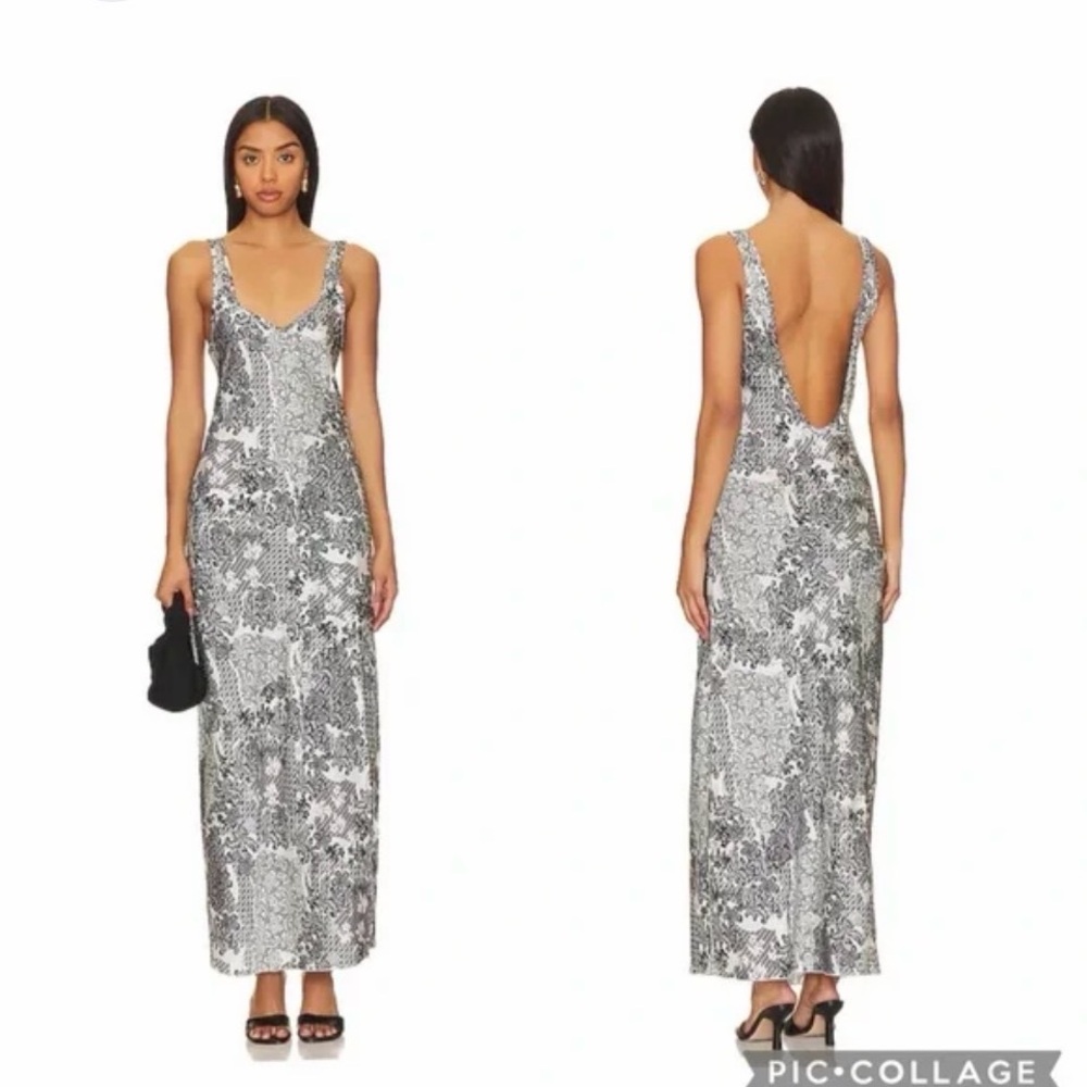 Free People White and Black Backless Slip Dress